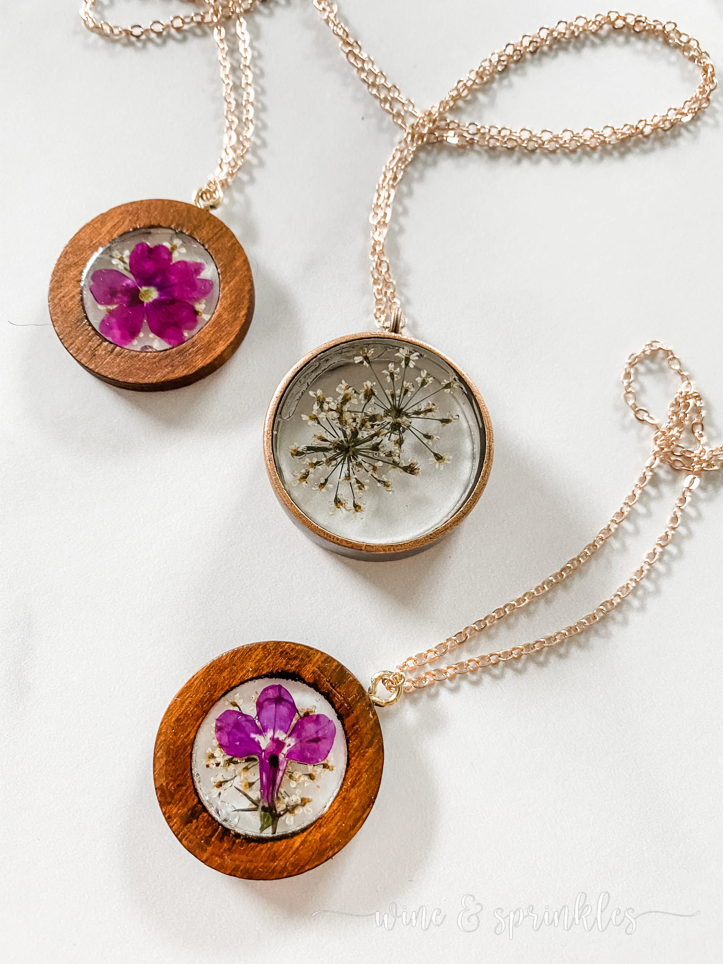 DIY Pressed Flower UV Resin Open Frame Pendant Necklaces Wine